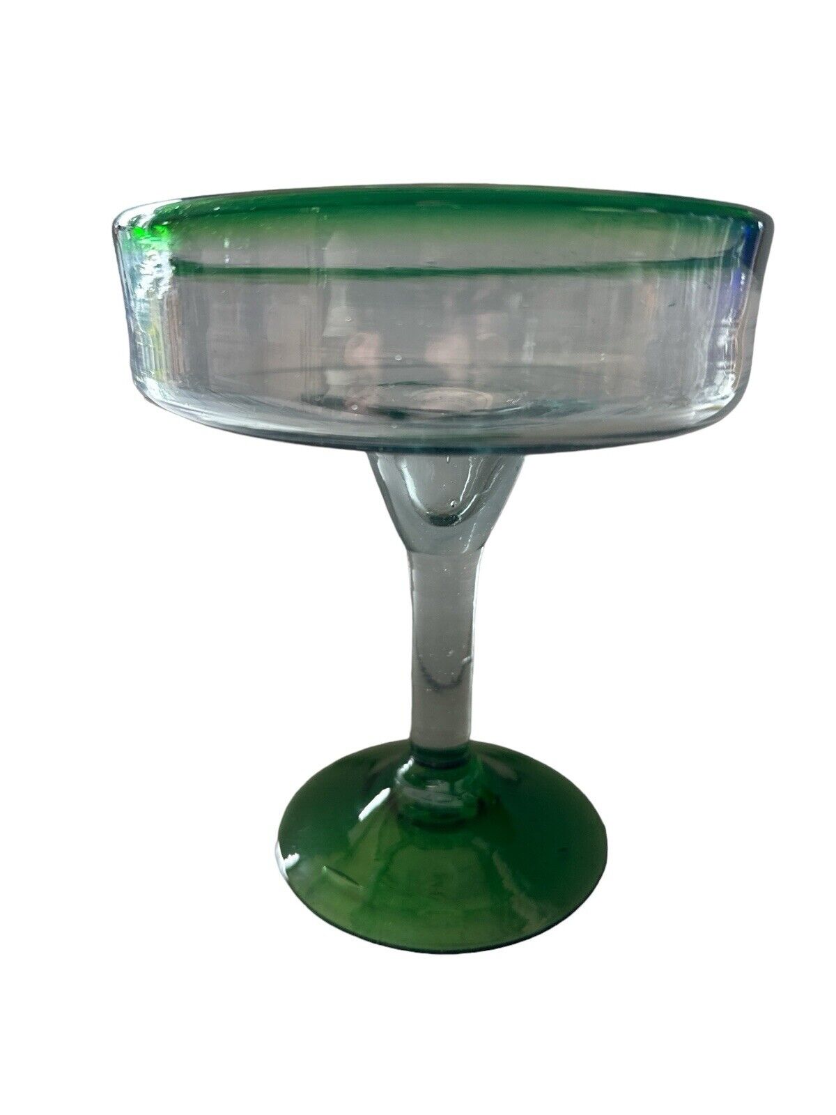Vintage Authentic Mexican Hand Blown Margarita Glass Green Rim Cocktail 6.5”