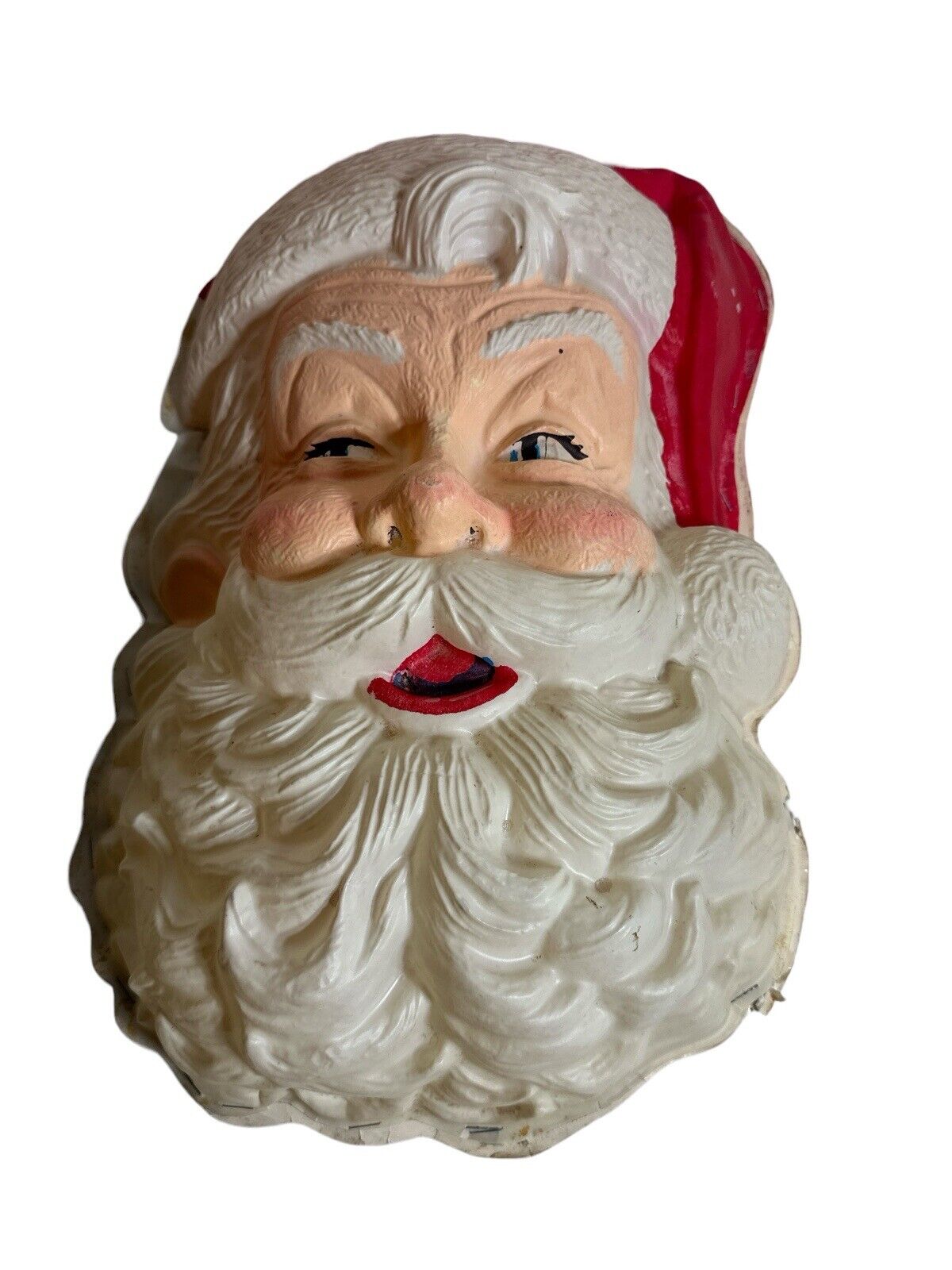 Vtg Large 18” Christmas Santa Face Molded Plastic And Cardboard 1950’s Light up