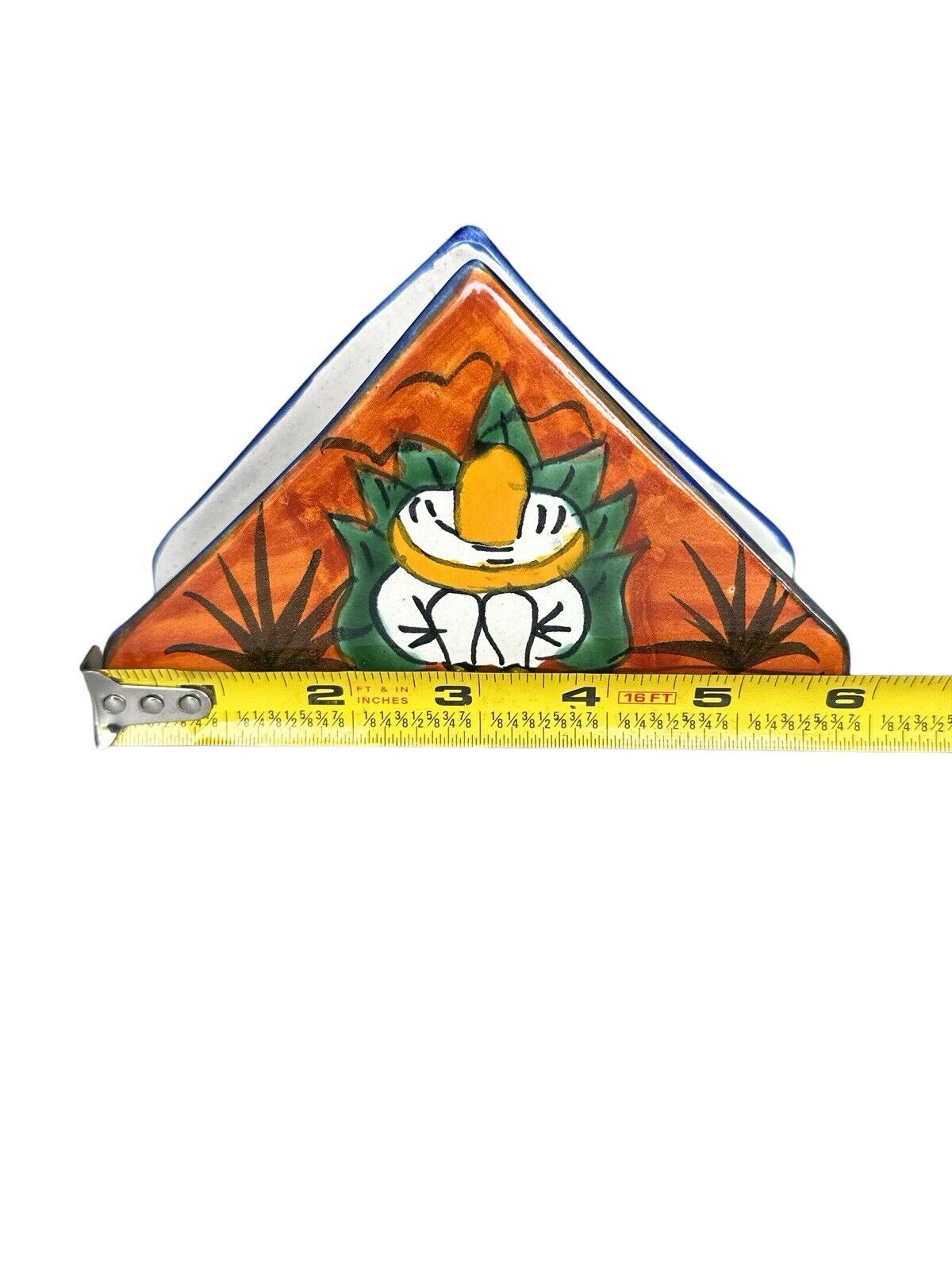 Vintage Mexican Pottery Ceramic Napkin Holder Colorful Cactus Pattern Folk Art