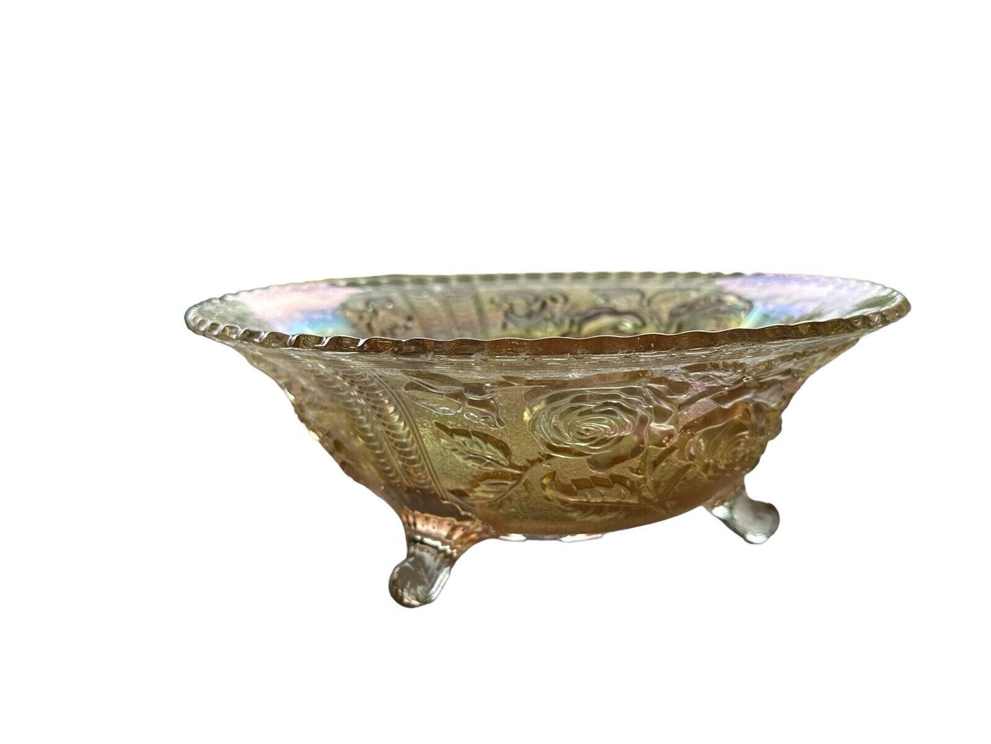 Vintage Carnival Glass Imperial Footed Bowl Luster Peach Iridescent 1930’s