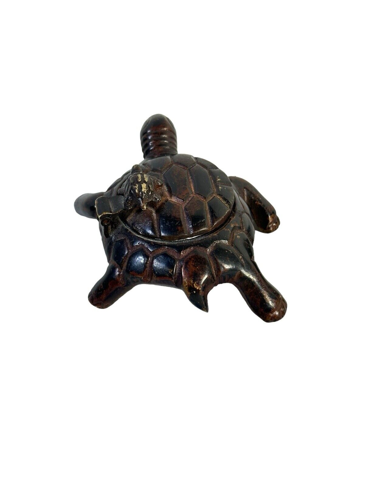 Lot of 2 Good Luck Mother and Baby Candle Incense Holder Bronzed Metal Turtles