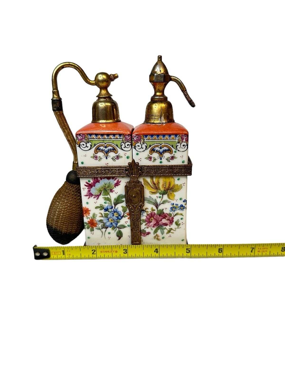 Lot Of 2 Antique French Fizz Bte Porcelain Glass Perfume Hand Painted Bottles