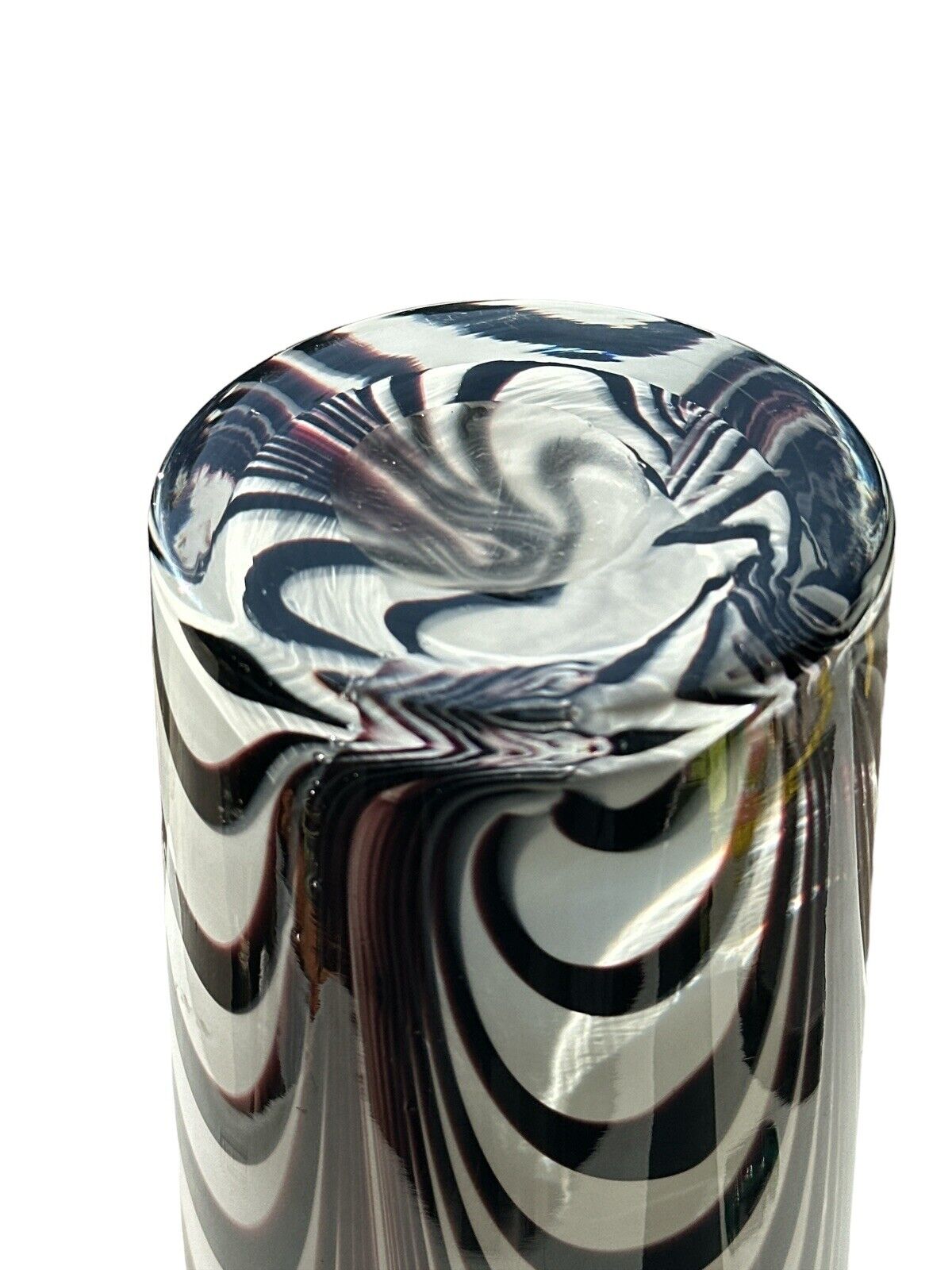 Oversized Postmodern Hand Blown Glass Vase Black & White Centerpiece 15.75” Art