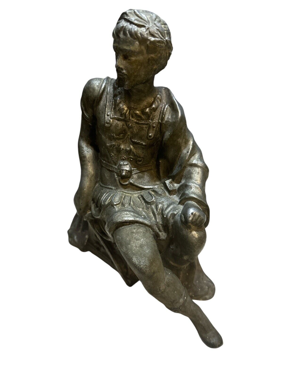 Antique Non Magnetic Cast Metal Roman Soldier Clock Topper 8" x 6.5"