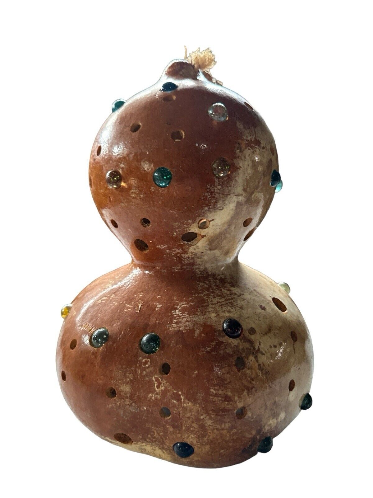 Vintage Mexican Decorative Hanging Double Ball Gourd Folk Art Light Reflecting