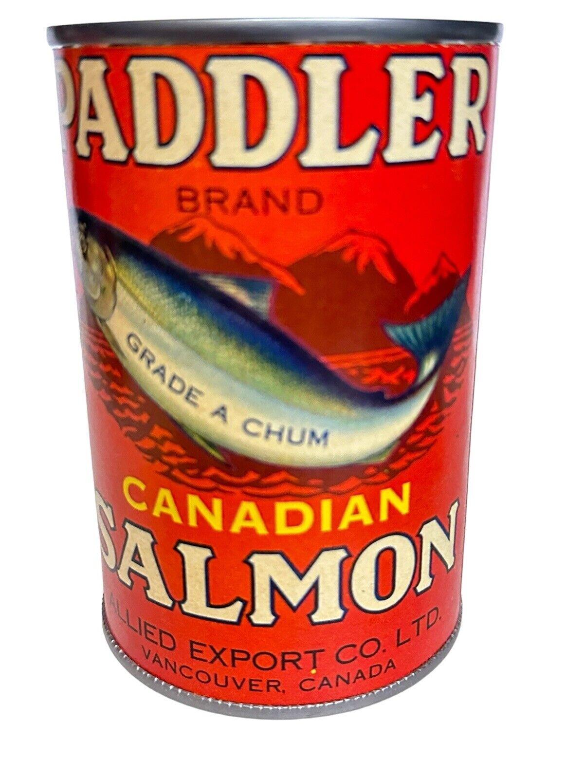 2 Antique Food Can Reprinted Falcon & Paddle Salmon Advertising Cans WWI Label