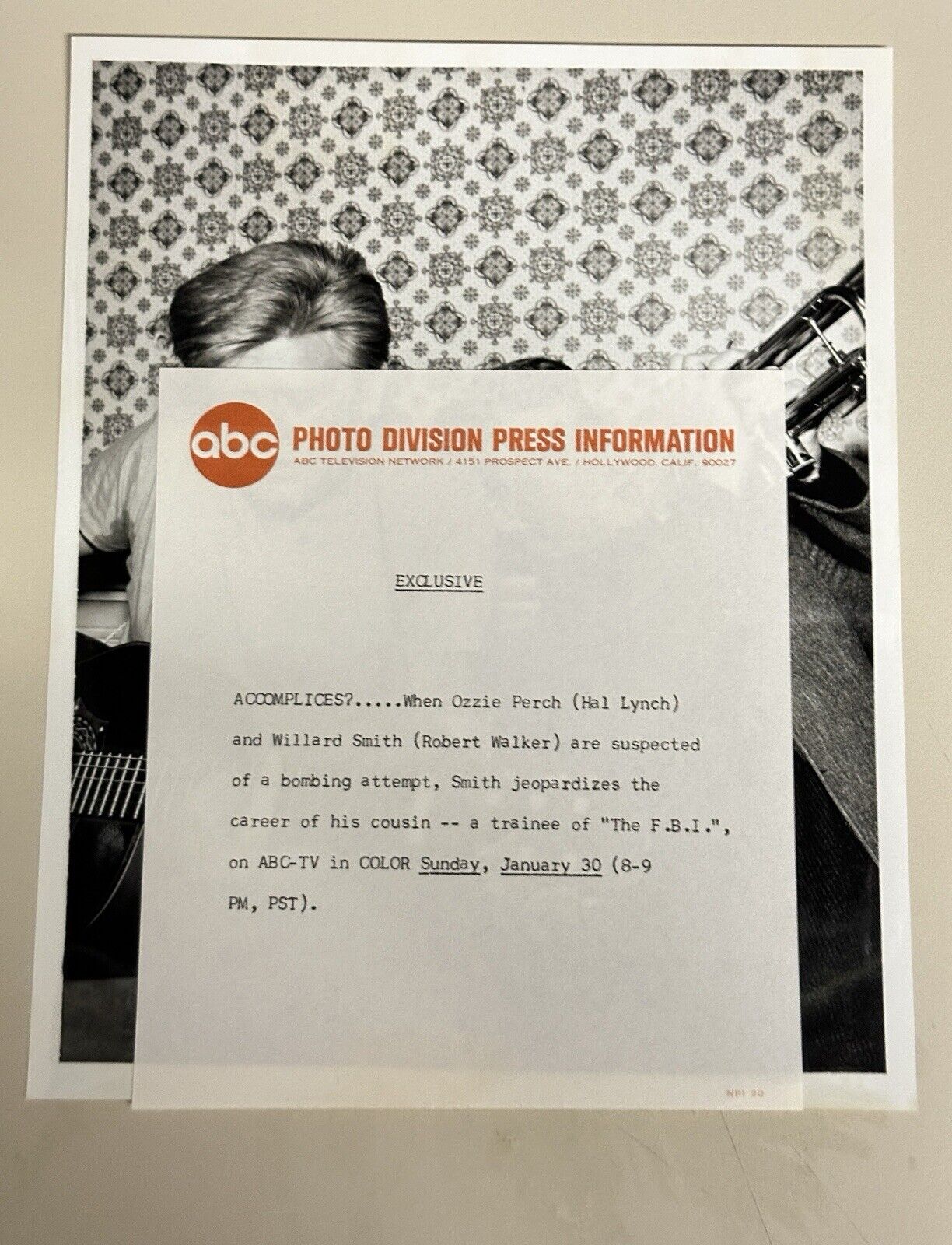 1966 Press Release Photo The FBI “Quantico” Robert Walker, Hal Lynch