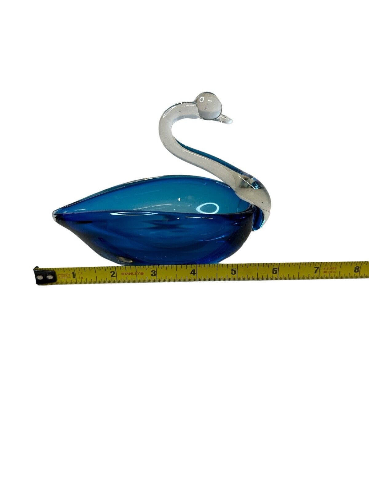 Vtg MCM Blue & Clear Murano Swan Paperweight Dish Art Glass 5” X 6”