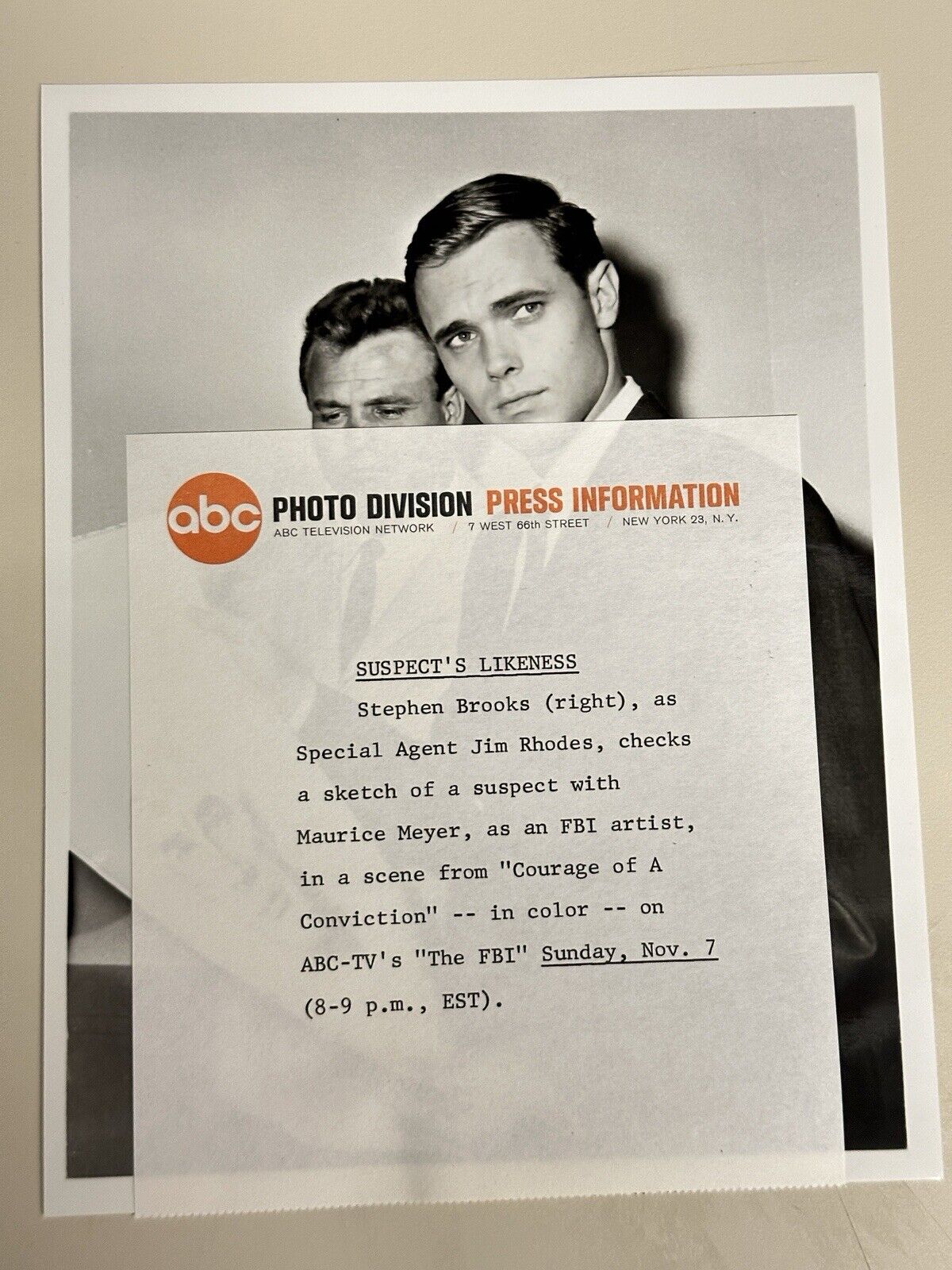 1965 Press Release Photo Scene From The FBI Maurice Meyer Stephen Brooks