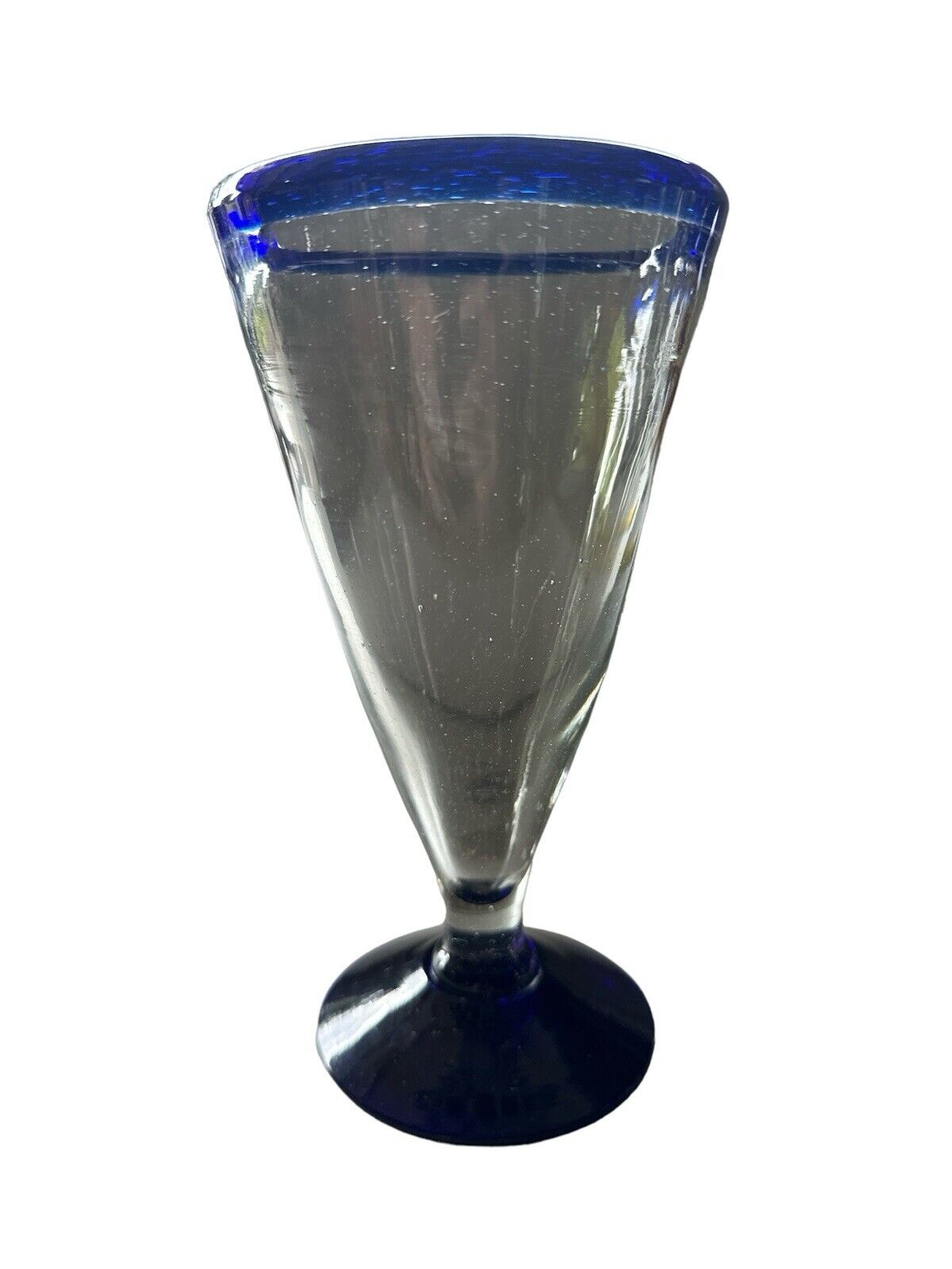 Authentic Blown Glass Drinkware Goblet Cobalt Blue Made In Mexico Tonala 7.5”