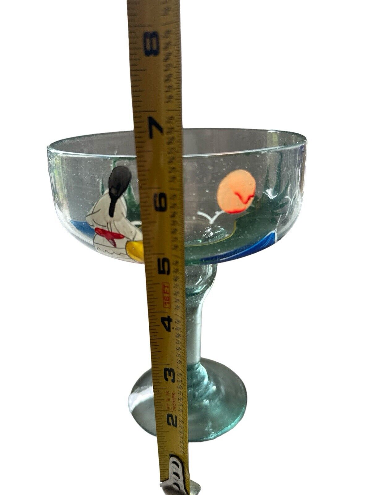 Authentic Blown Glass Hand Painted Margarita Barware Made In Mexico Tonala