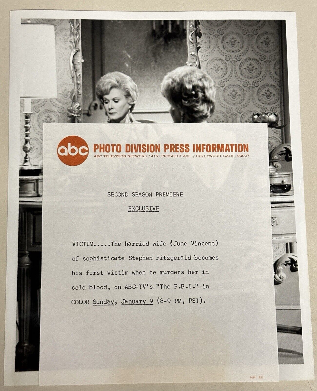 1965 Press Release Photo Scene From The FBI “ The Chameleon” June Vincent