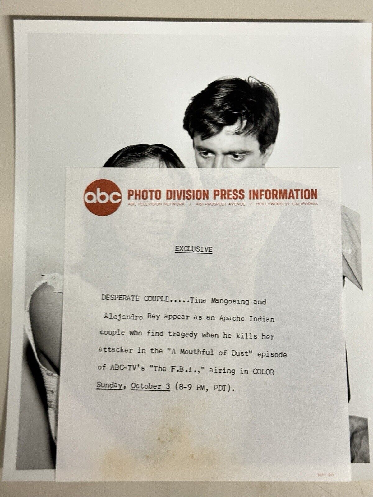 1965 Press Release Photo The FBI Tina Mangosing and Alejandro Rey