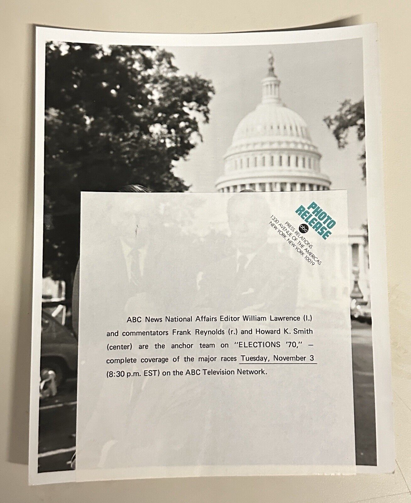 1970 Press Release Photo 7”x9” TV Election’s 1970 ABC Special Program