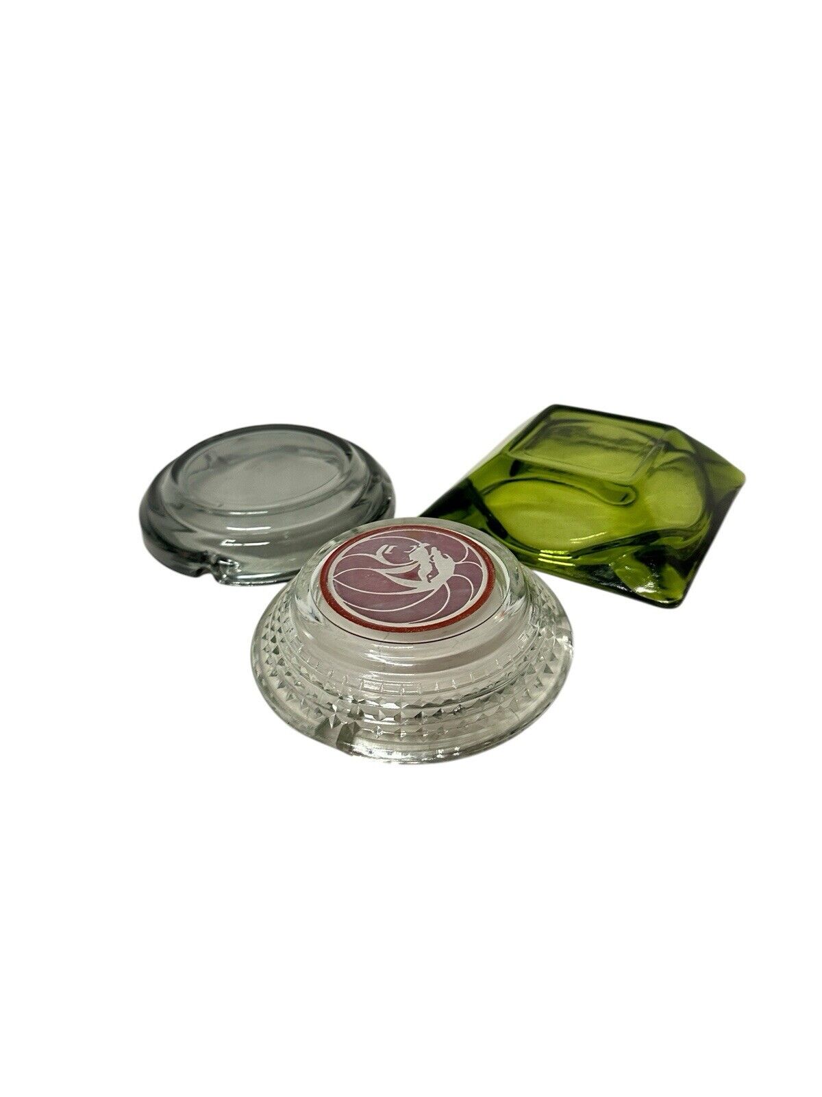 Lot of 3 Vtg Glass Ashtrays 1970’s 1980’s MGM Hotel Anchor Hocking Green 4.5”