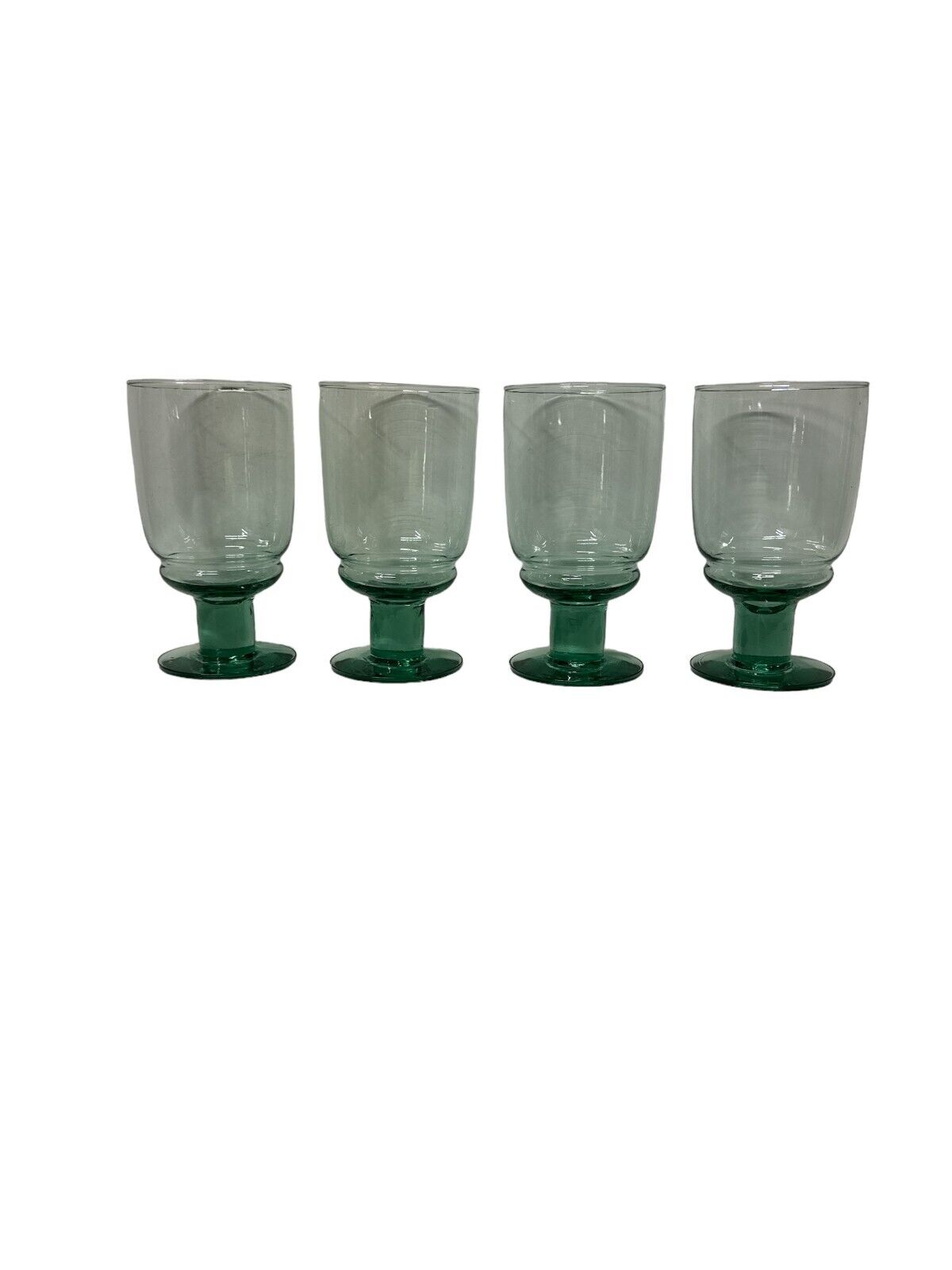 Vtg Hand Blown Light Green teal Stem Wine Glasses Or Goblets 6.5" Tall