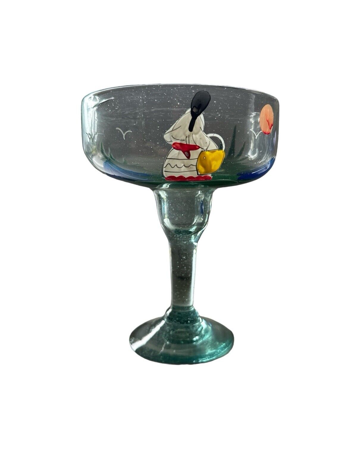 Authentic Blown Glass Hand Painted Margarita Barware Made In Mexico Tonala
