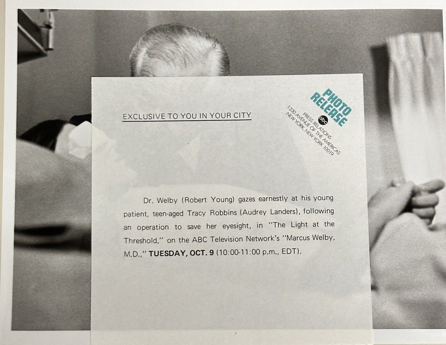 1973 Press Release Photo Marcus Welby M.D. Robert Young and Audrey Landers