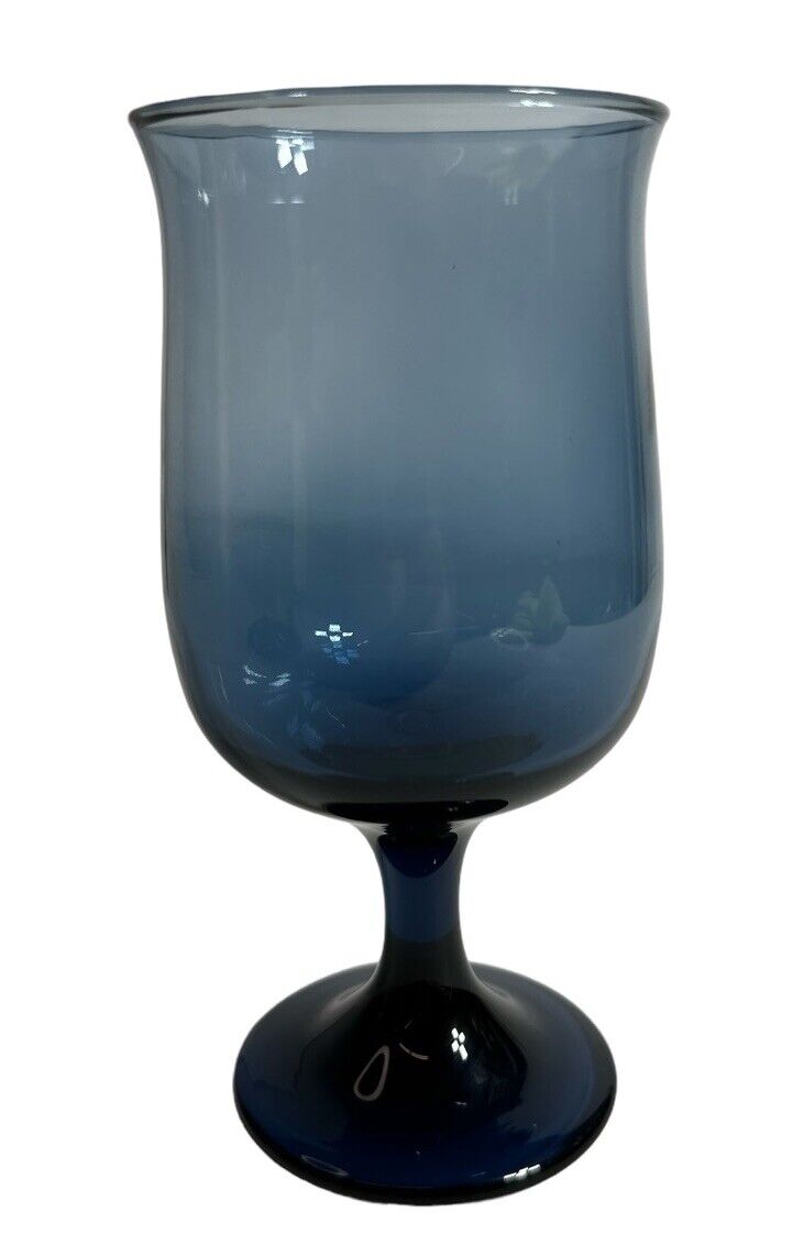 1970’s Libbey 8 oz Dusky Blue Indigo 5 5/8" Tulip Stemware Wine Glass Goblet