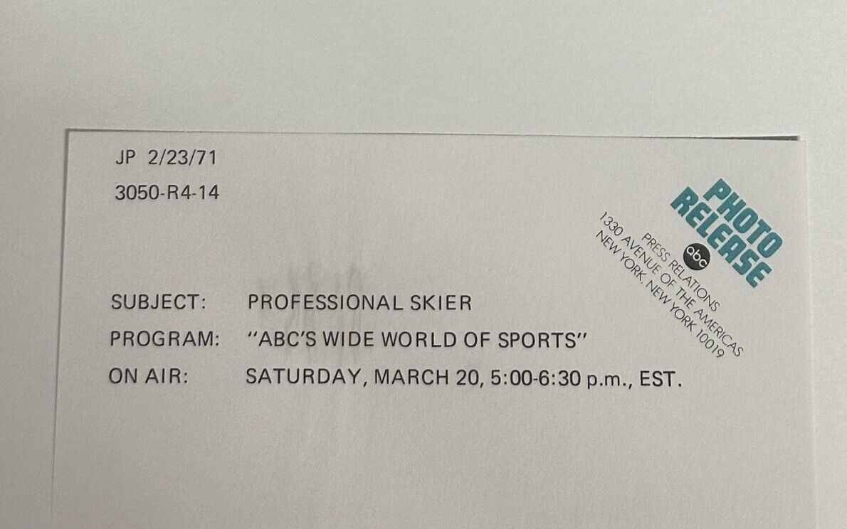 1971 ABC World Wide Of Sports Press Release Photo Professional Skier