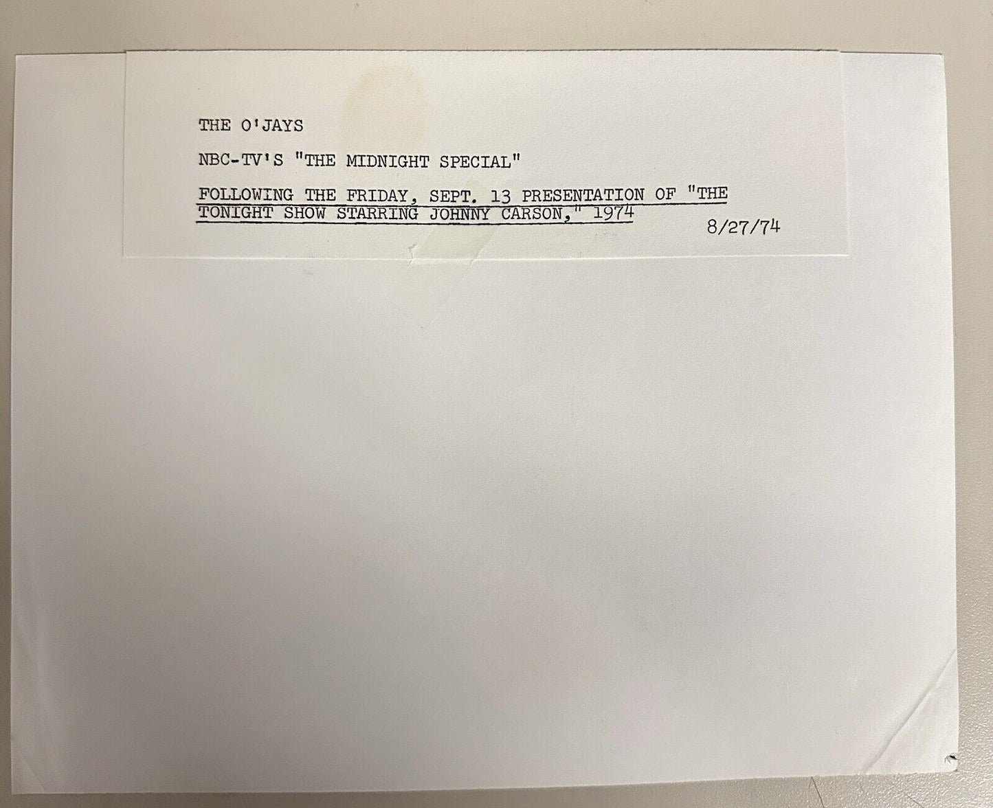 1973 The O’Jays Press Release Photo The Midnight Show NBC