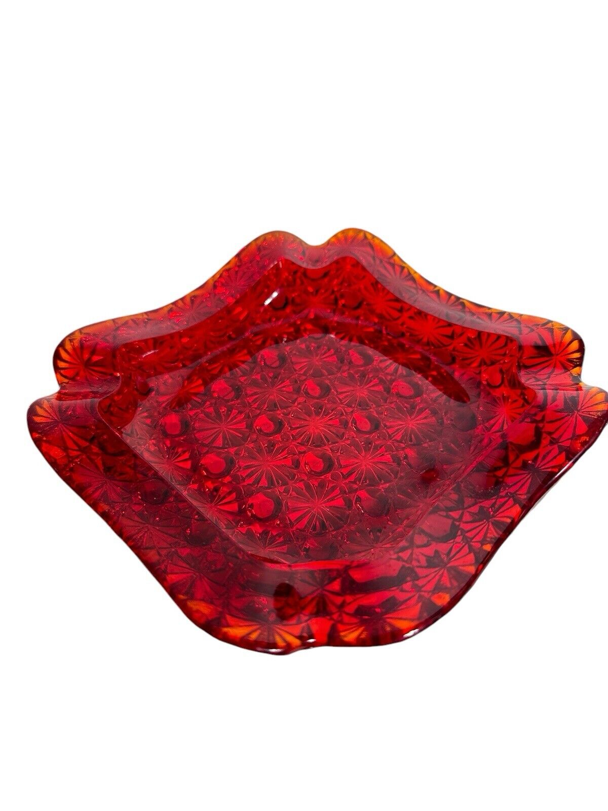 Vintage Daisy and Button Ashtray by L.G. Wright-Ruby Red