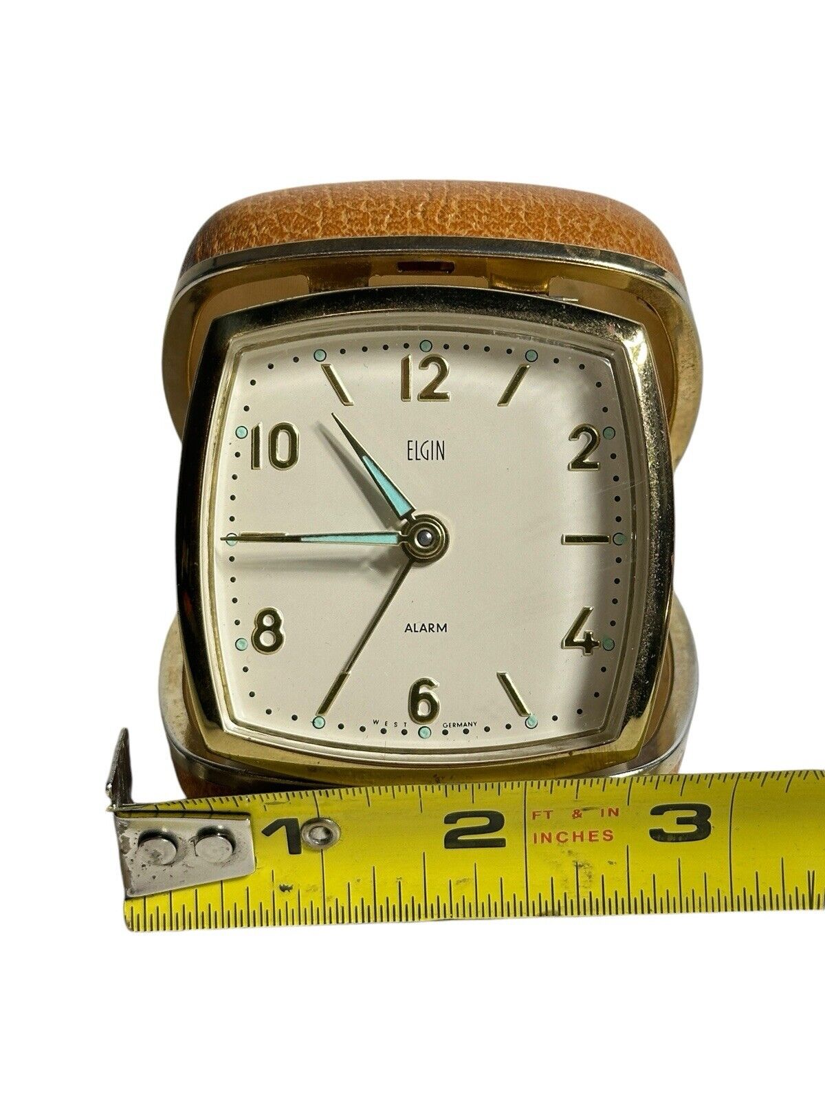 Vintage MCM Elgin Travel Folding Analog Alarm Clock Wind Up Glow Working