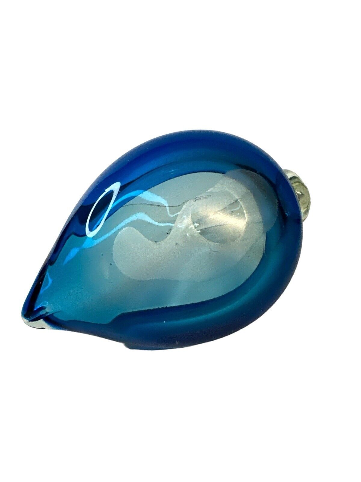 Vtg MCM Blue & Clear Murano Swan Paperweight Dish Art Glass 5” X 6”