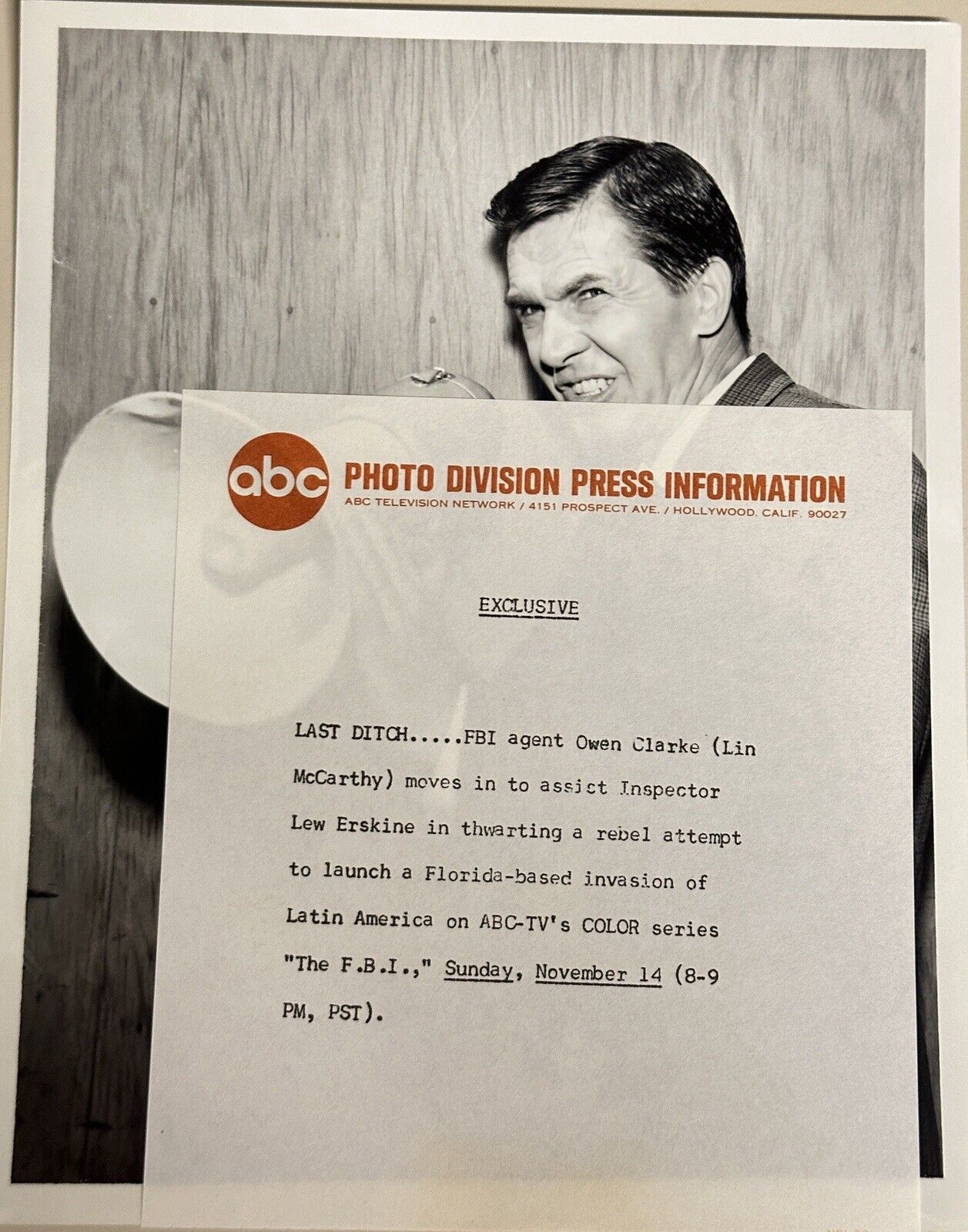 1965 Press Release Photo The FBI “The Exiles” Lin McCarthy