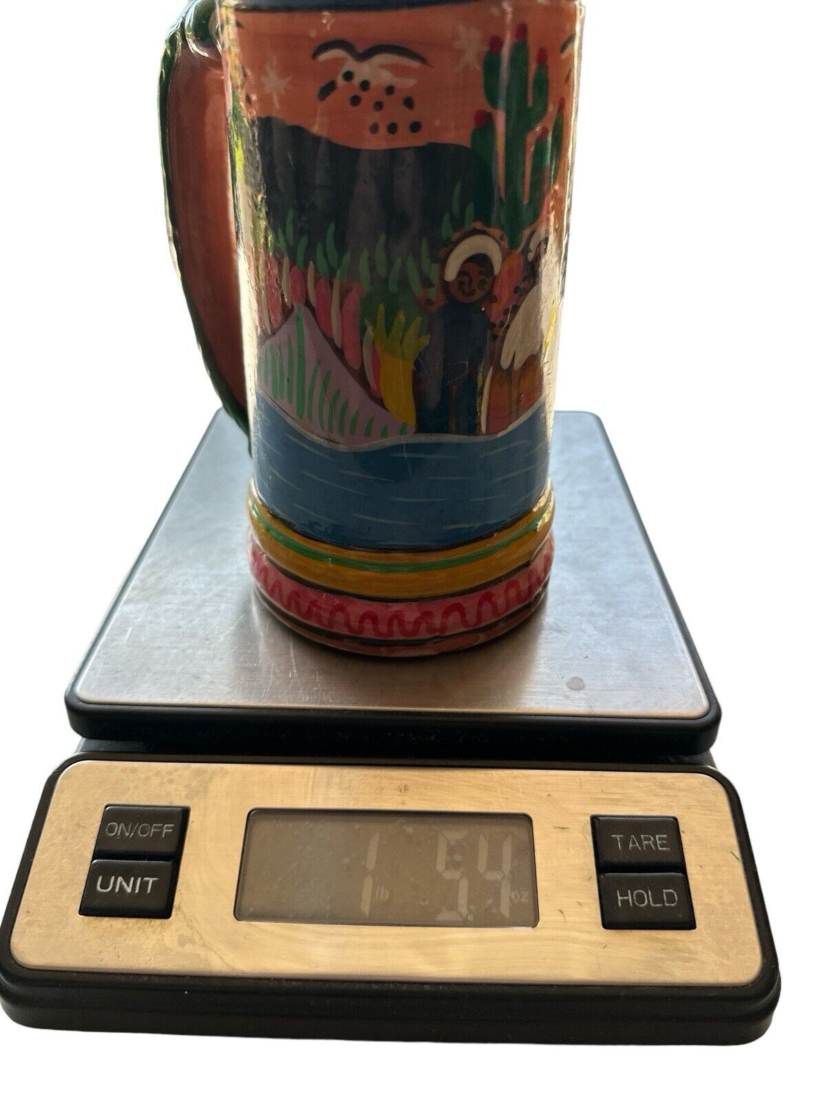 Beautiful Vintage Hand painted Glazed Natural Clay Pottery Mug Central Mexico