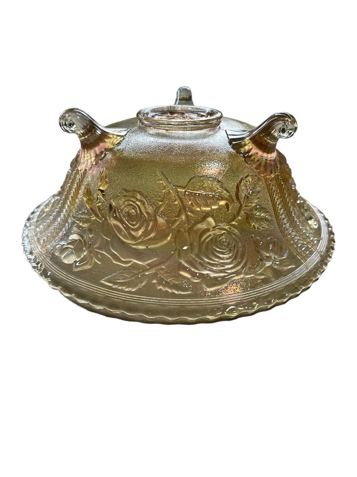 Vintage Carnival Glass Imperial Footed Bowl Luster Peach Iridescent 1930’s