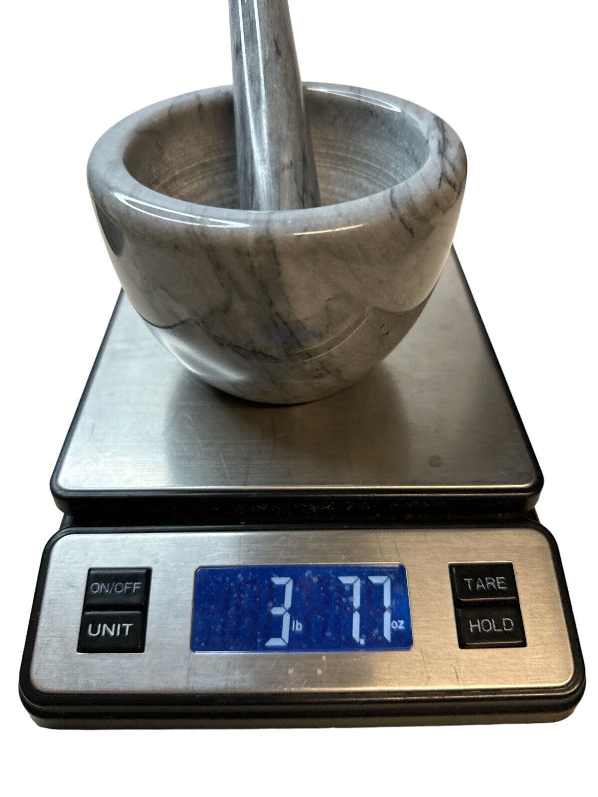 Granite Mortar and Pestle with White Marble Finish Set Use in Grey 4.5" Diameter