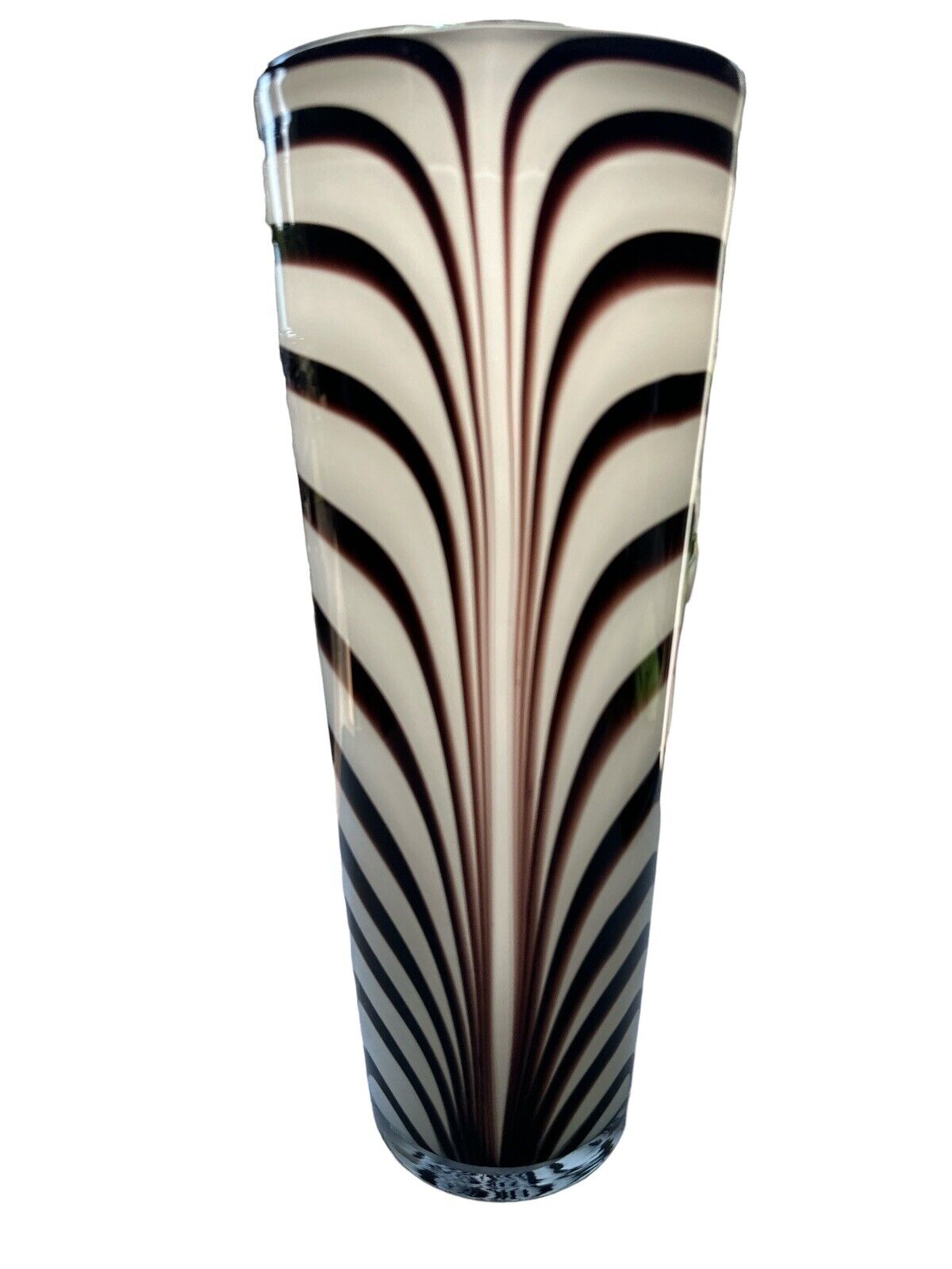 Oversized Postmodern Hand Blown Glass Vase Black & White Centerpiece 15.75” Art