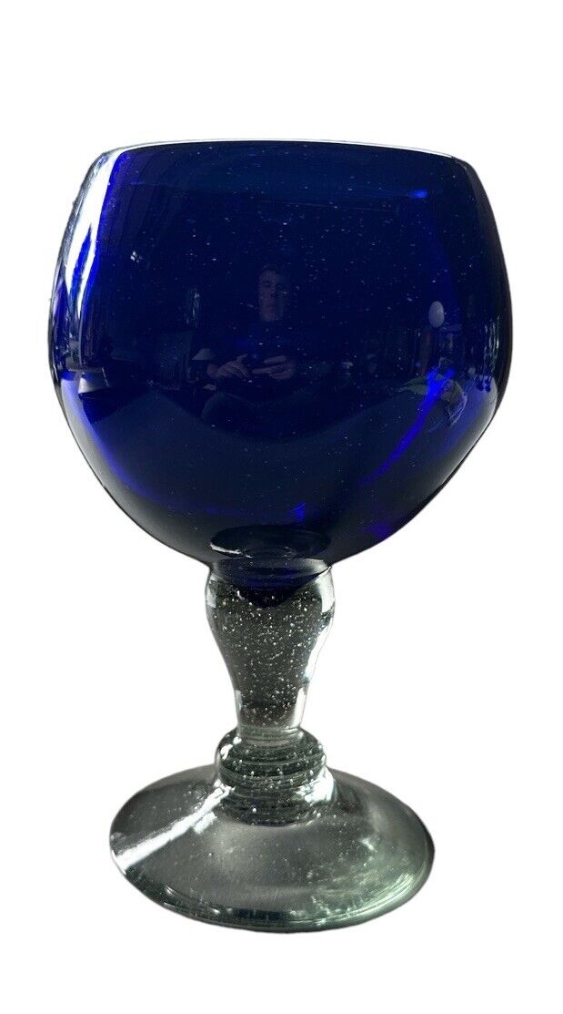 Authentic Blown Glass Large Bar Goblet Cobalt Blue Made In Mexico Tonala