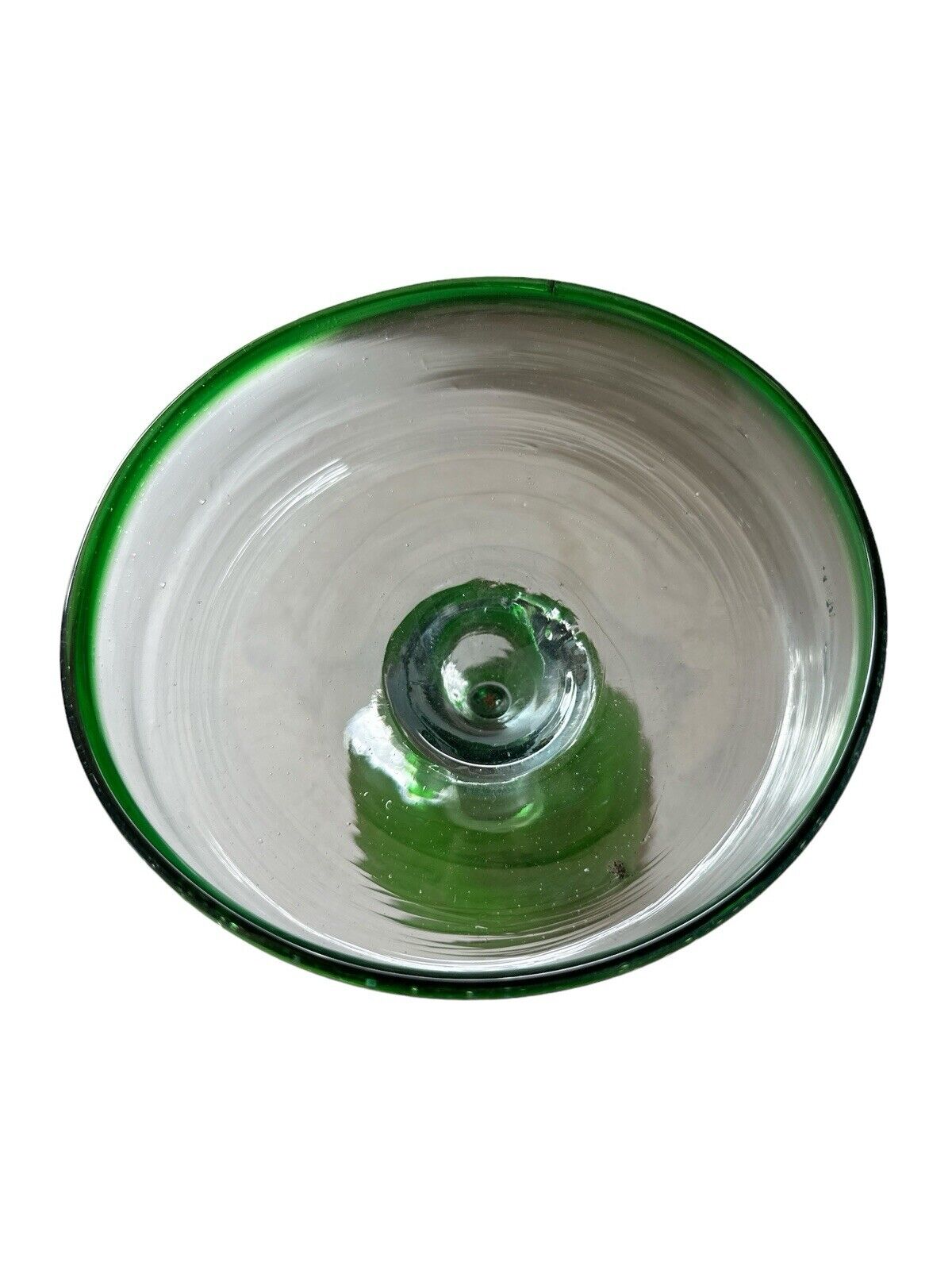 Vintage Authentic Mexican Hand Blown Margarita Glass Green Rim Cocktail 6.5”
