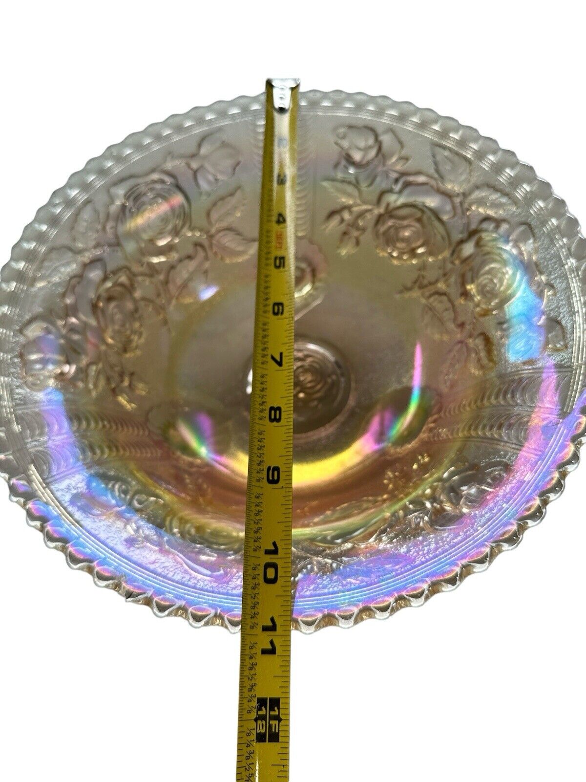 Vintage Carnival Glass Imperial Footed Bowl Luster Peach Iridescent 1930’s