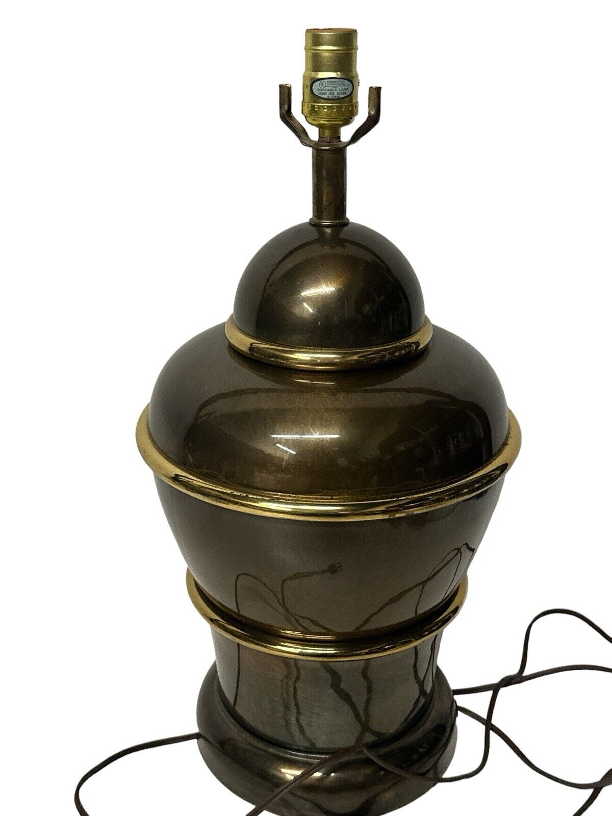 Vtg 1970’s MCM Brass Two Tone Table Lamp Ginger Jar Shape Westwood Industries
