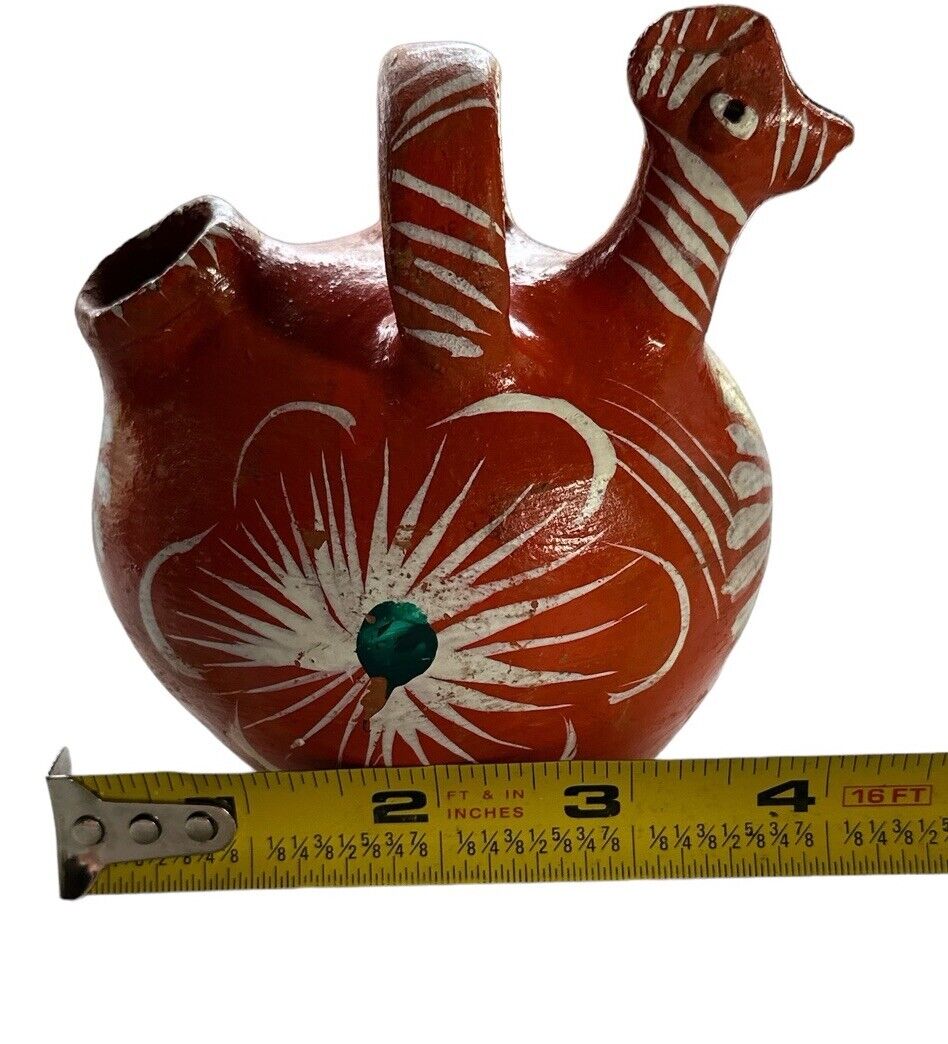 Authentic Vtg Handmade Mexican Made Folk Art Pottery Chicken Bird Decor Vessel