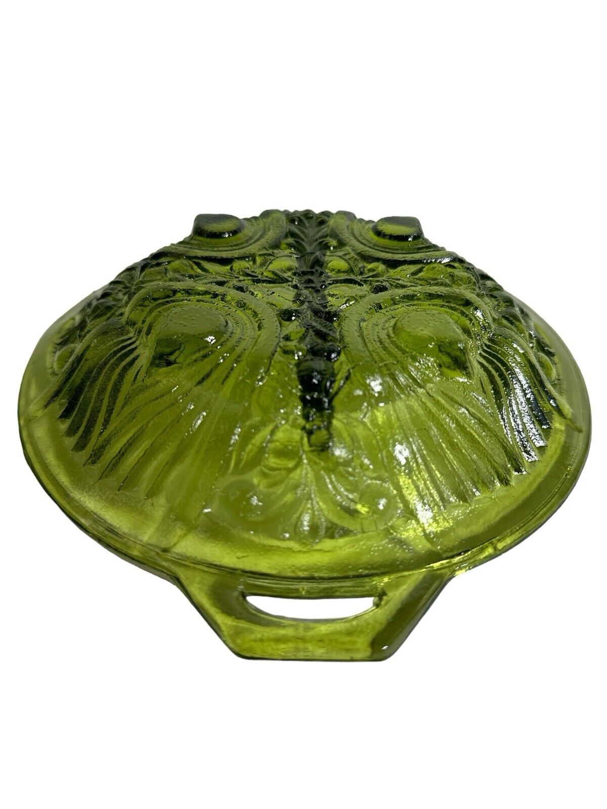 Vintage 1960’s Green Indiana Pressed Glass 2 Part Relish Dish Killarney