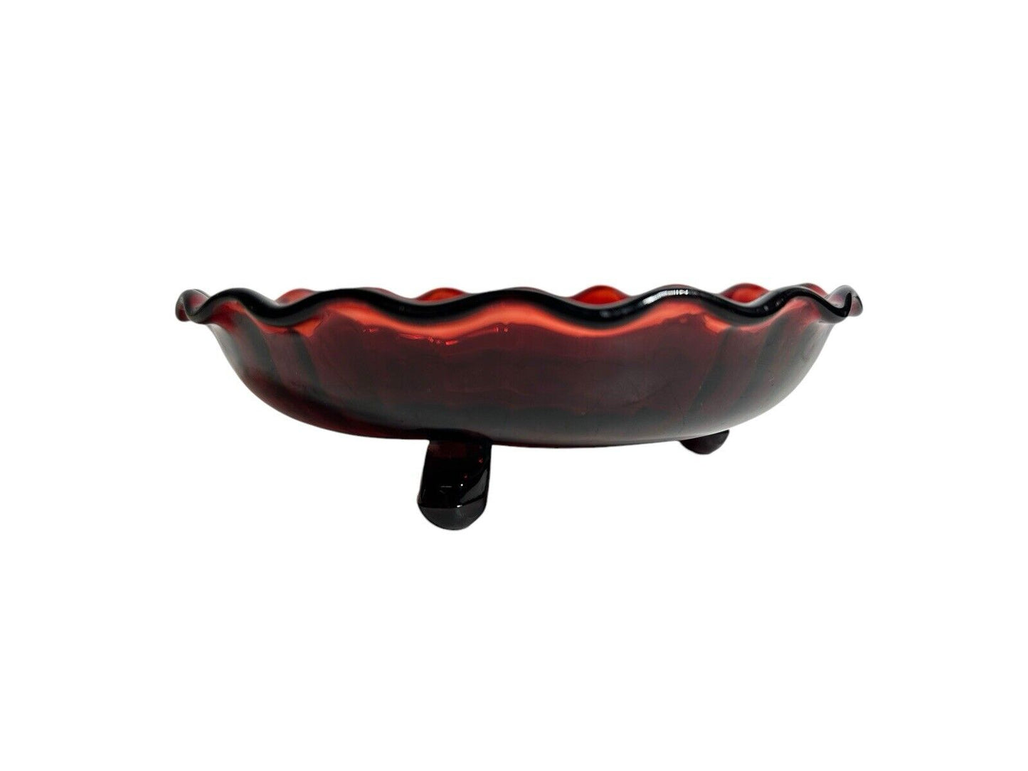 Vtg 1950’s Anchor Hocking Royal Ruby Red Candy Dish Bowl Ribbed Star 3 Footed 7"