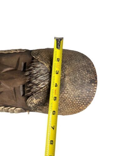 Old Mexican Folk Art Dance Mask Carved Wood Porcupine Quills Armadillo Large