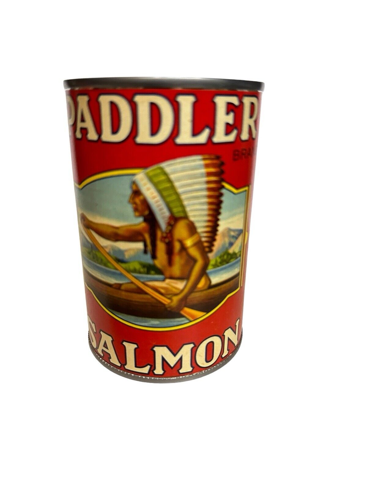 2 Antique Food Can Reprinted Falcon & Paddle Salmon Advertising Cans WWI Label