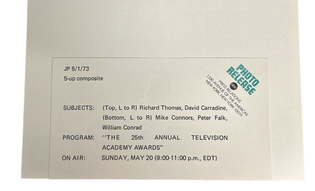 25th Annual TV Academy Awards 1973 Press Release photo 5 Up Composite
