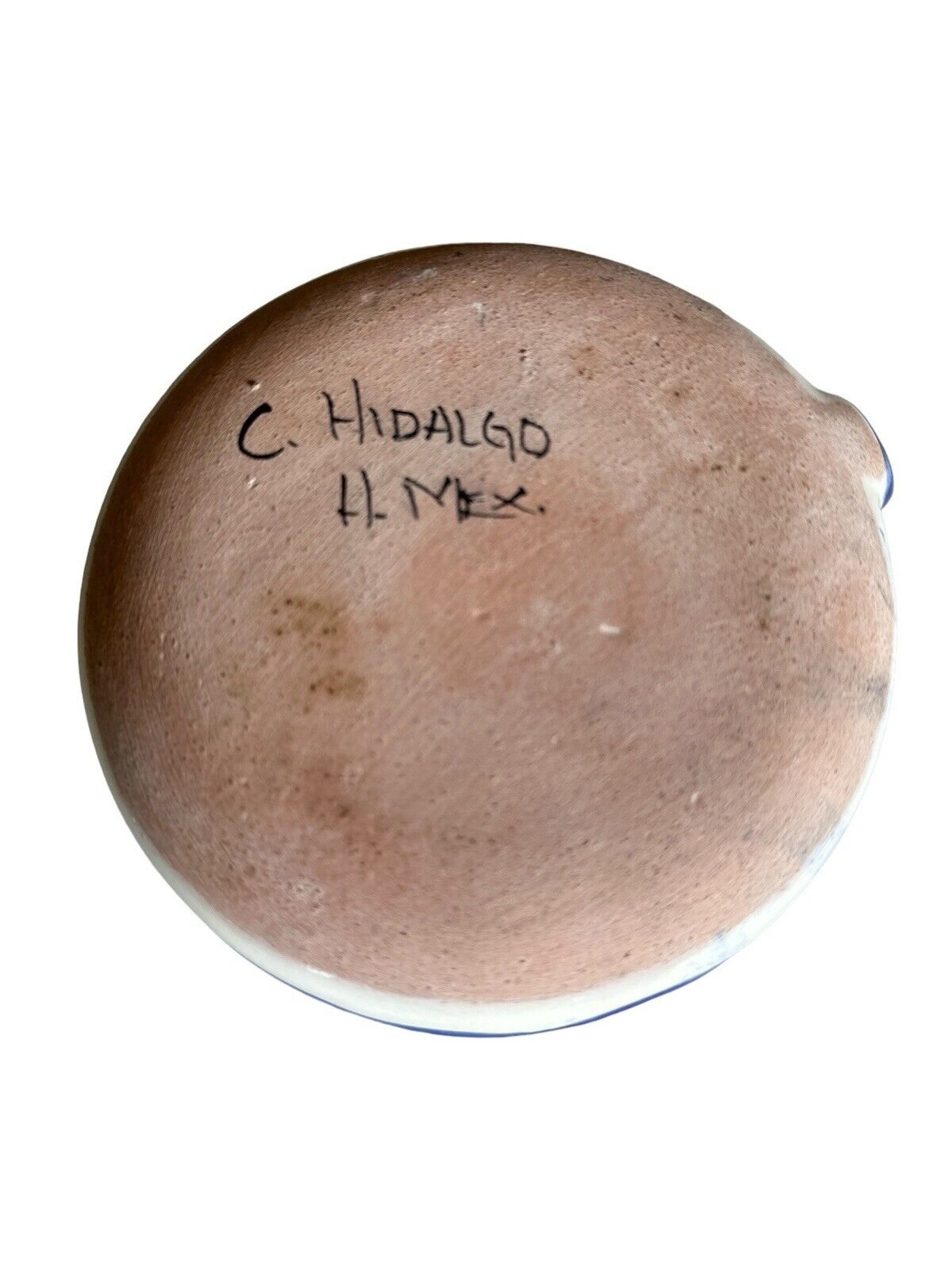 Handmade Painted signed C. Hidalgo H. Mexico Terracotta Pottery Candlestick