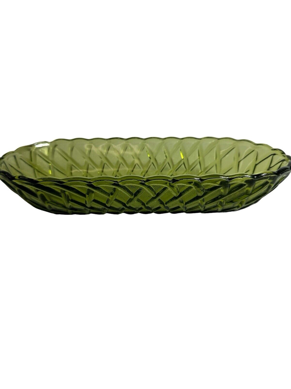 Vintage INDIANA GLASS Pretzel Avocado Celery Dish 10” X 5”
