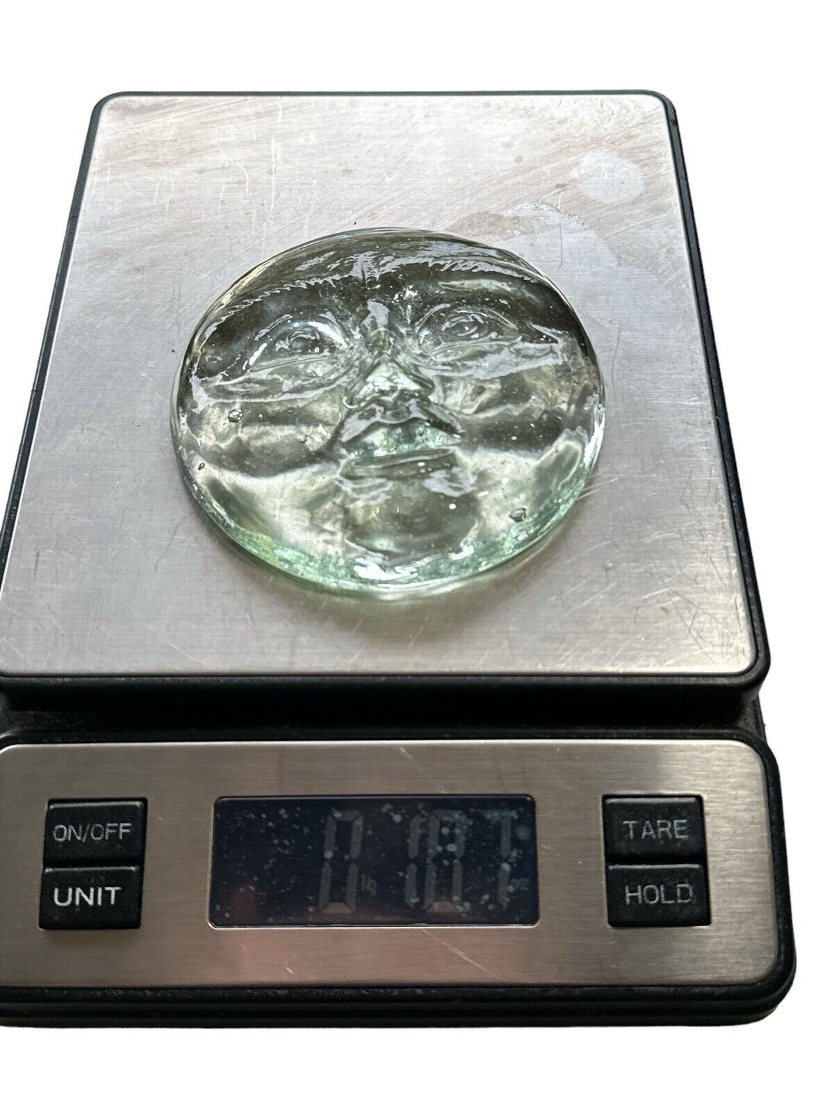 Vtg Pressed Glass Moon Face Round Paperweight Mid-Century Artmade In Mexico 4”
