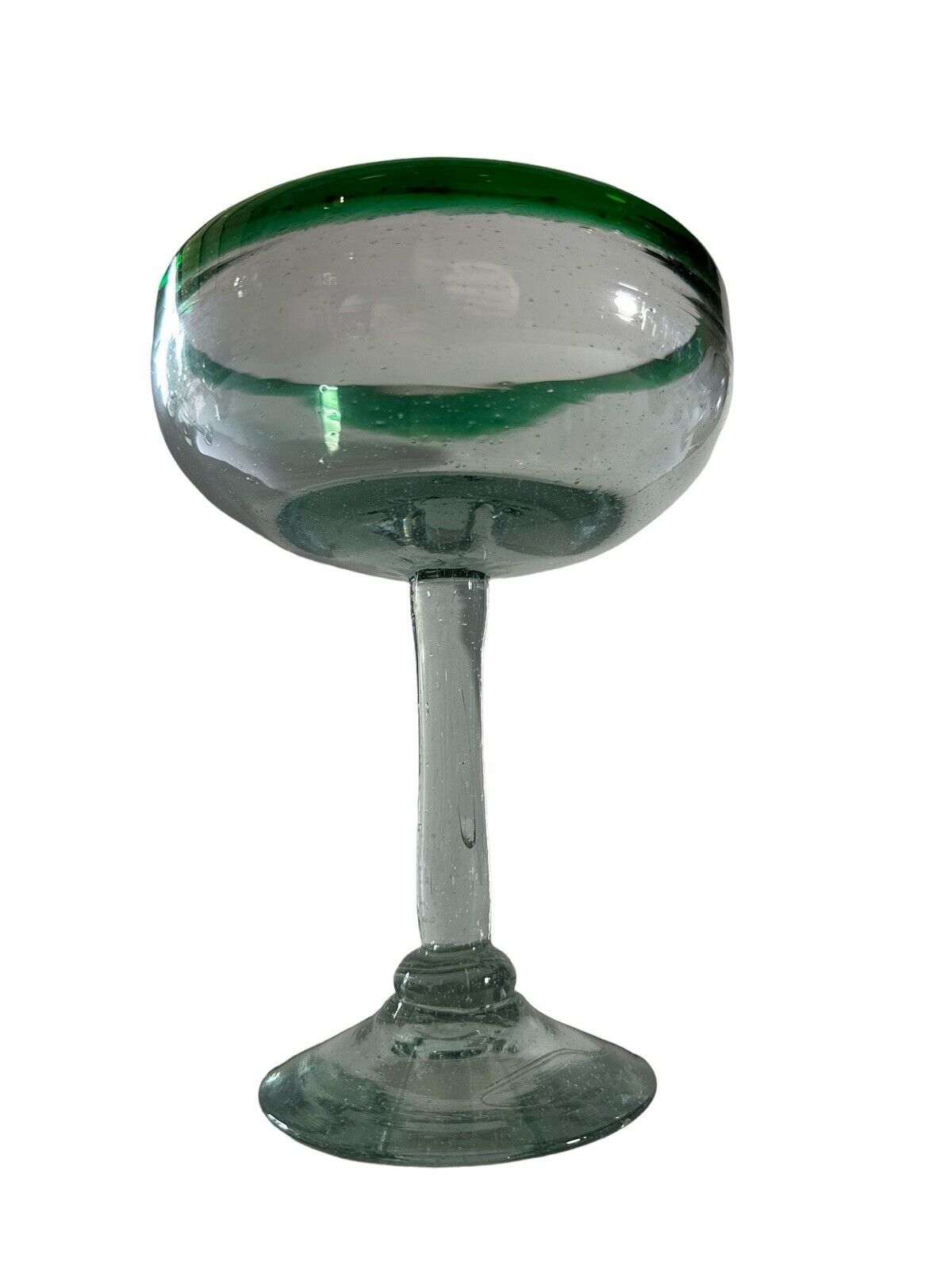 Vintage Authentic Mexican Hand Blown Margarita Glass Green Rim Cocktail 6.75”