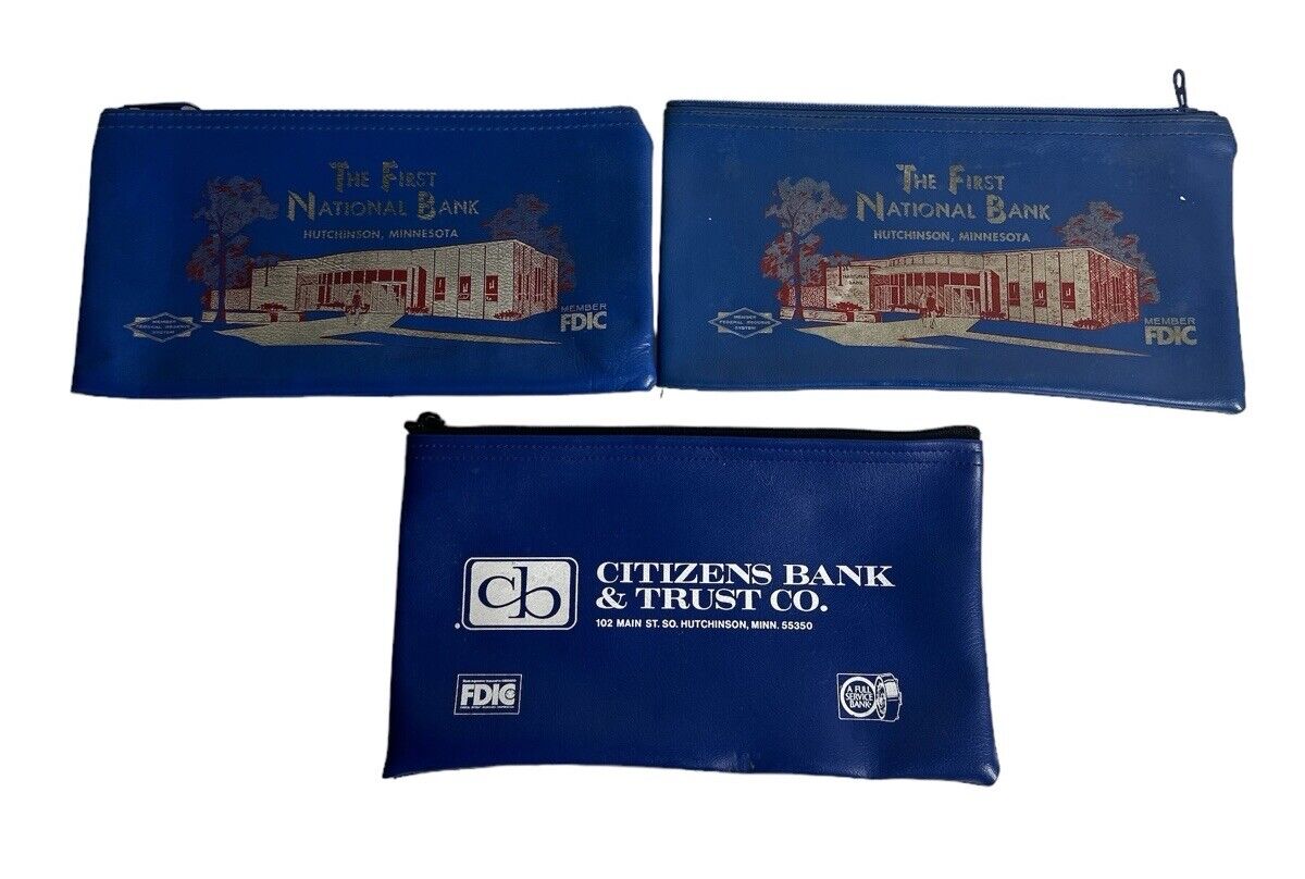 Lot Of 3 State Of Minnesota Vintage 1970’s Vinyl Zipper Coin Cash Receipt Bags