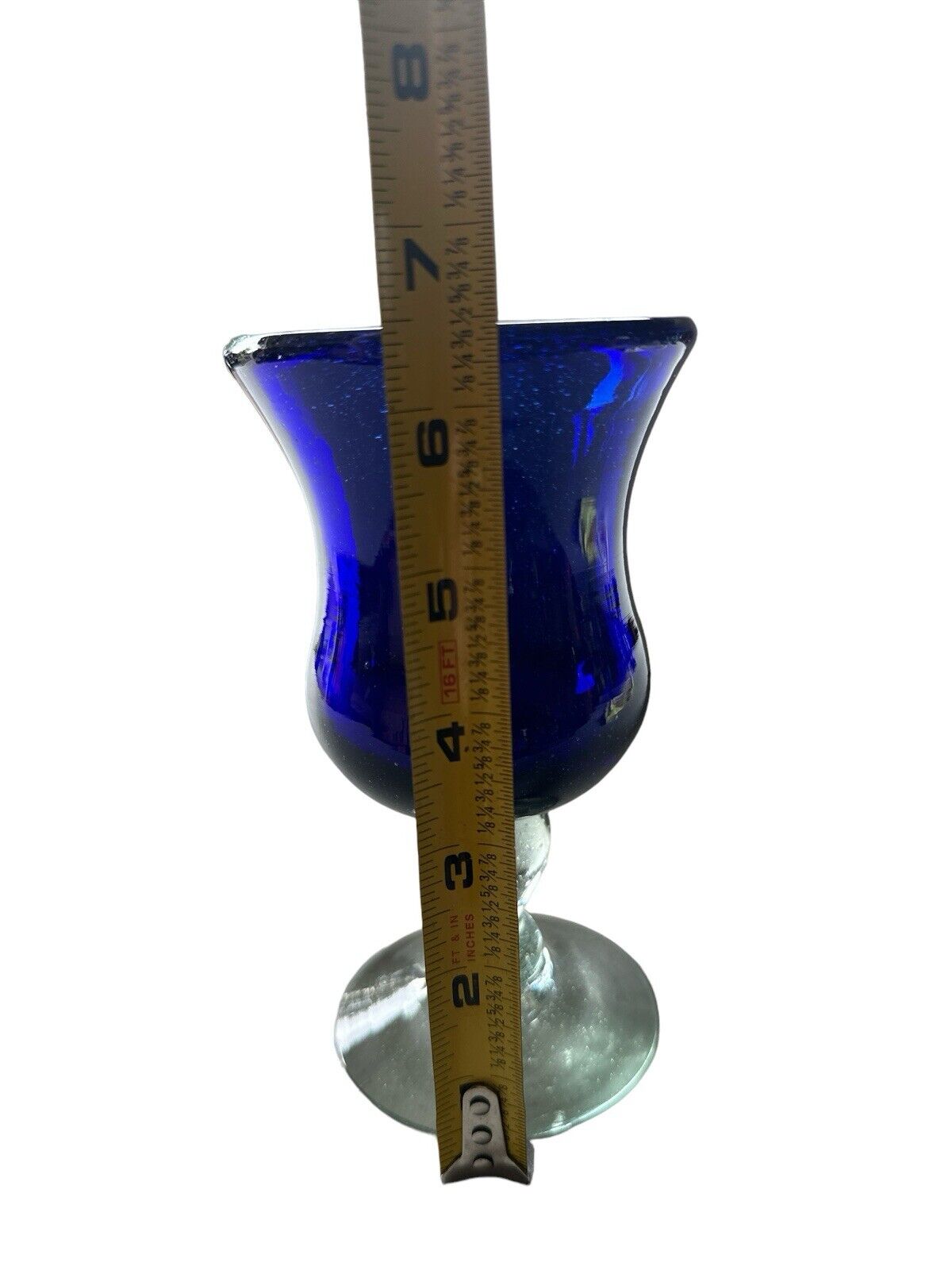 Authentic Blown Glass Tulip Goblet Cobalt Blue Made In Mexico Tonala 6.5”