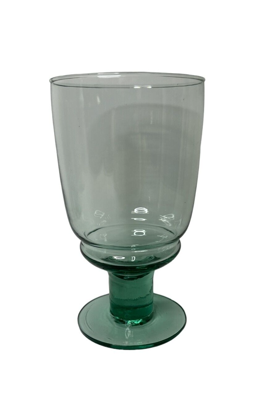 Vtg Hand Blown Light Green teal Stem Wine Glasses Or Goblets 6.5" Tall